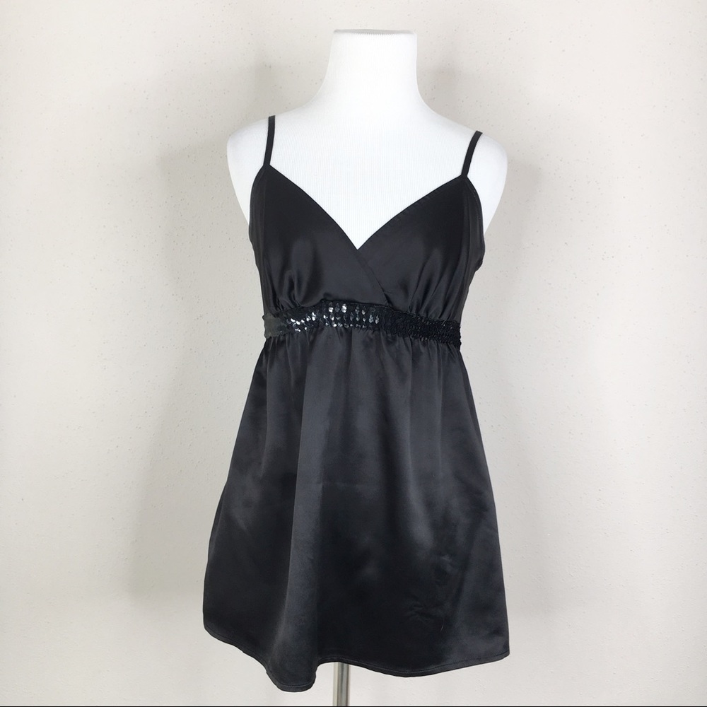 Express Black Satin Sequin V-neck Tank Blouse